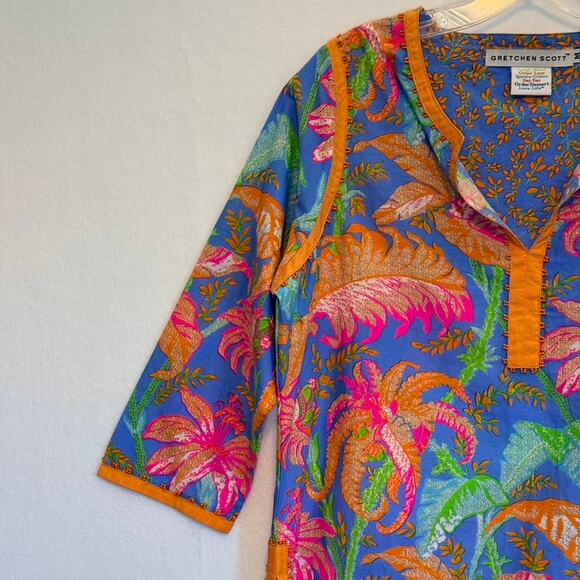 Gretchen Scott 3/4 Sleeve Split Neck Tropical Floral Pullover Tunic Multi Medium - Picture 3 of 8
